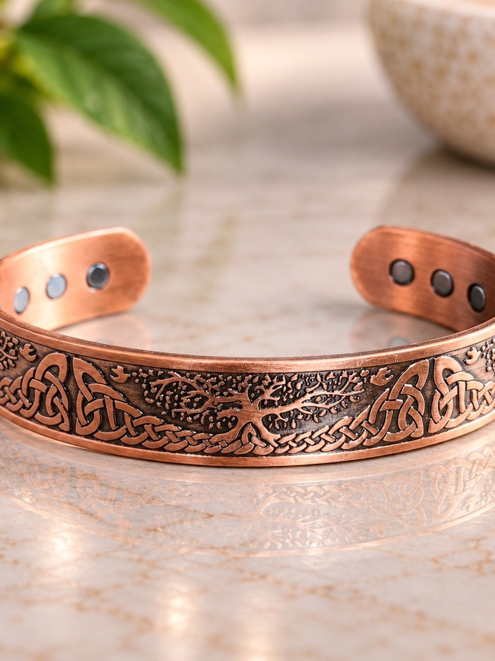 Copper Tree of Life Magnetic Cuff Bracelet - Men's Copper Bracelet
